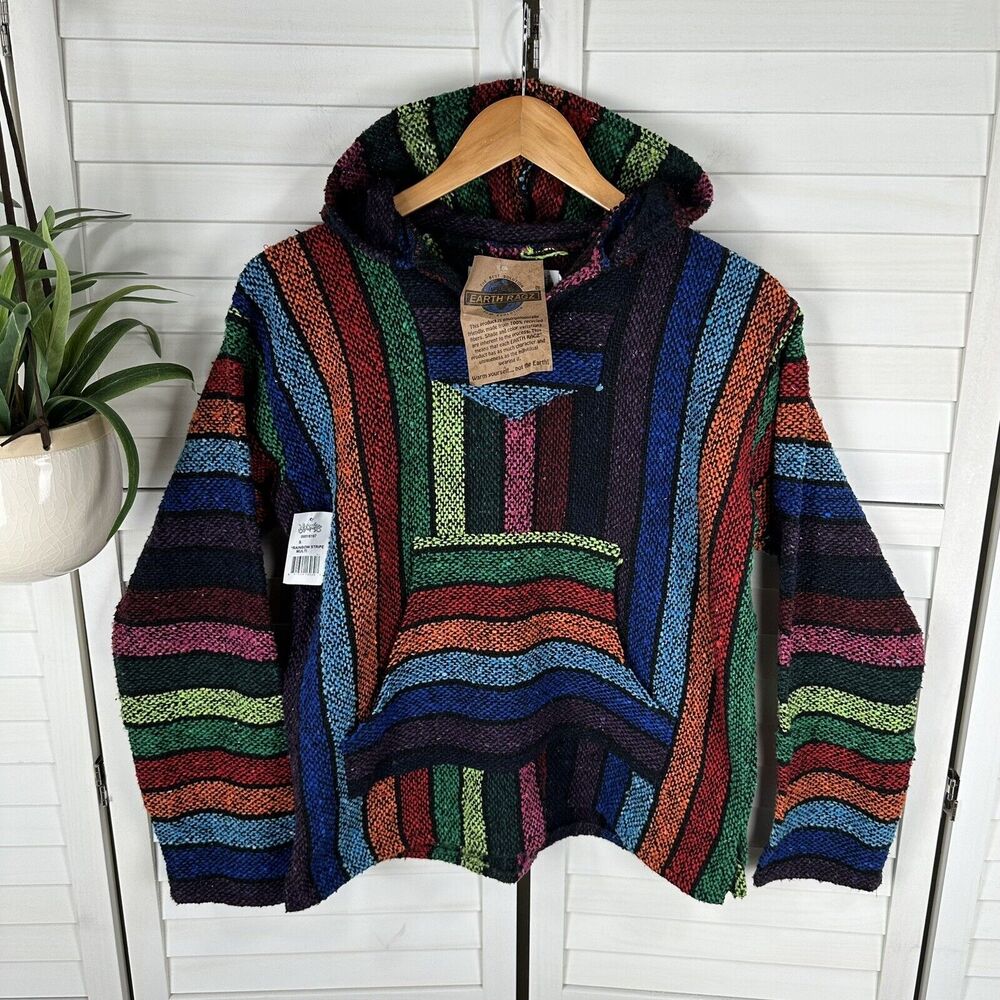 New Earth Ragz Iguana‎ Jack Baja Hoodie Bright Rainbow Stripe Confetti Unisex S